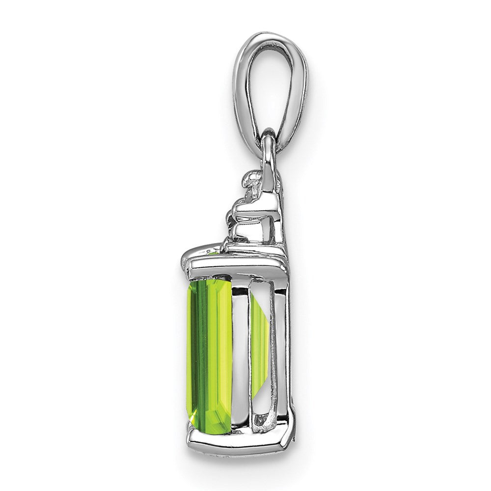 GSS Sterling Silver Rhodium Plated Peridot and Diamond Pendant