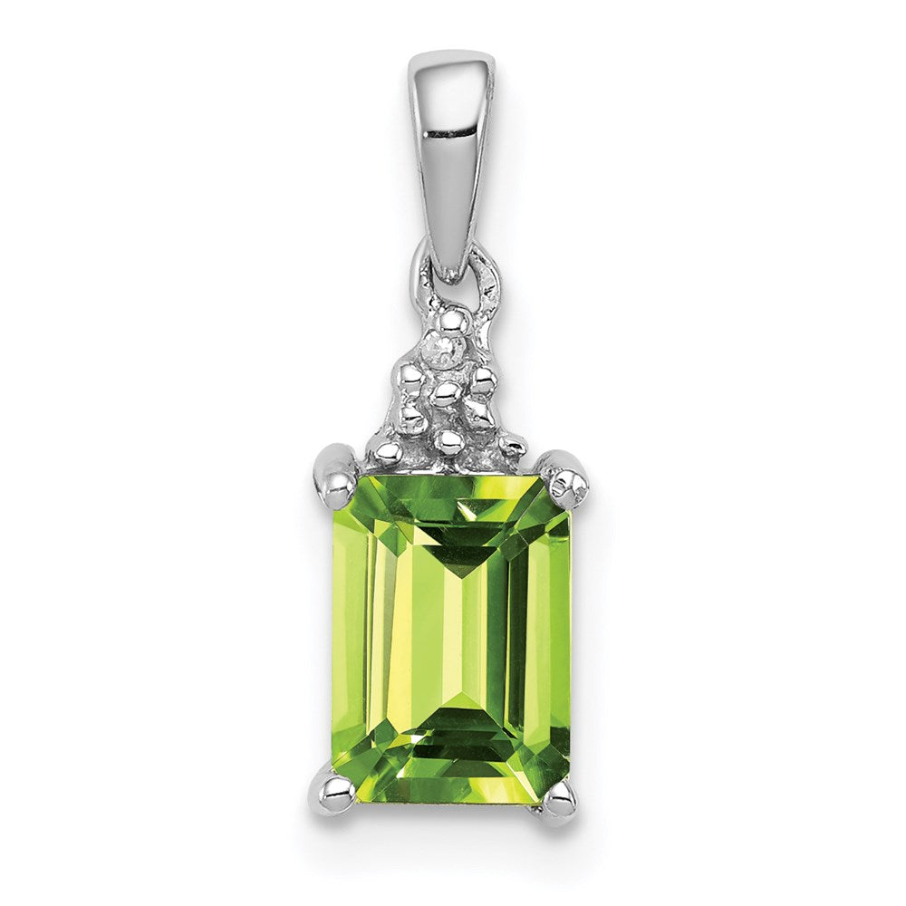GSS Sterling Silver Rhodium Plated Peridot and Diamond Pendant