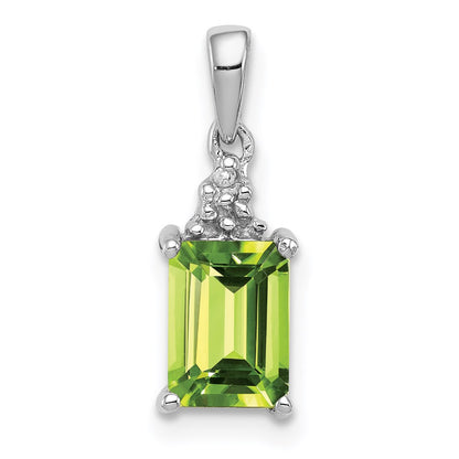 GSS Sterling Silver Rhodium Plated Peridot and Diamond Pendant