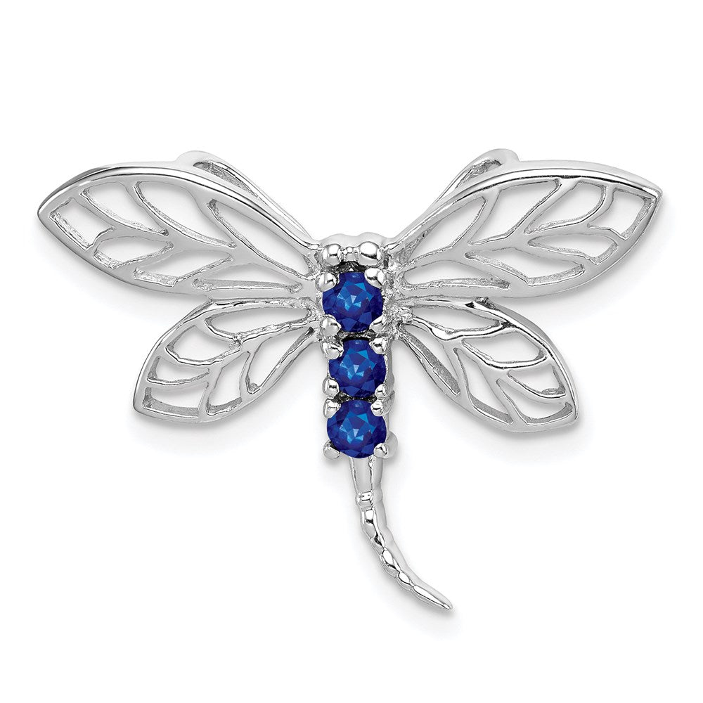 GSSP Sterling Silver Rhodium Sapphire Dragonfly Pendant