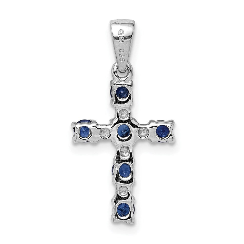 GSSP Sterling Silver Rhodium Dark Sapphire & Diamond Accent Cross Pendant