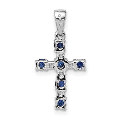 GSSP Sterling Silver Rhodium Dark Sapphire & Diamond Accent Cross Pendant