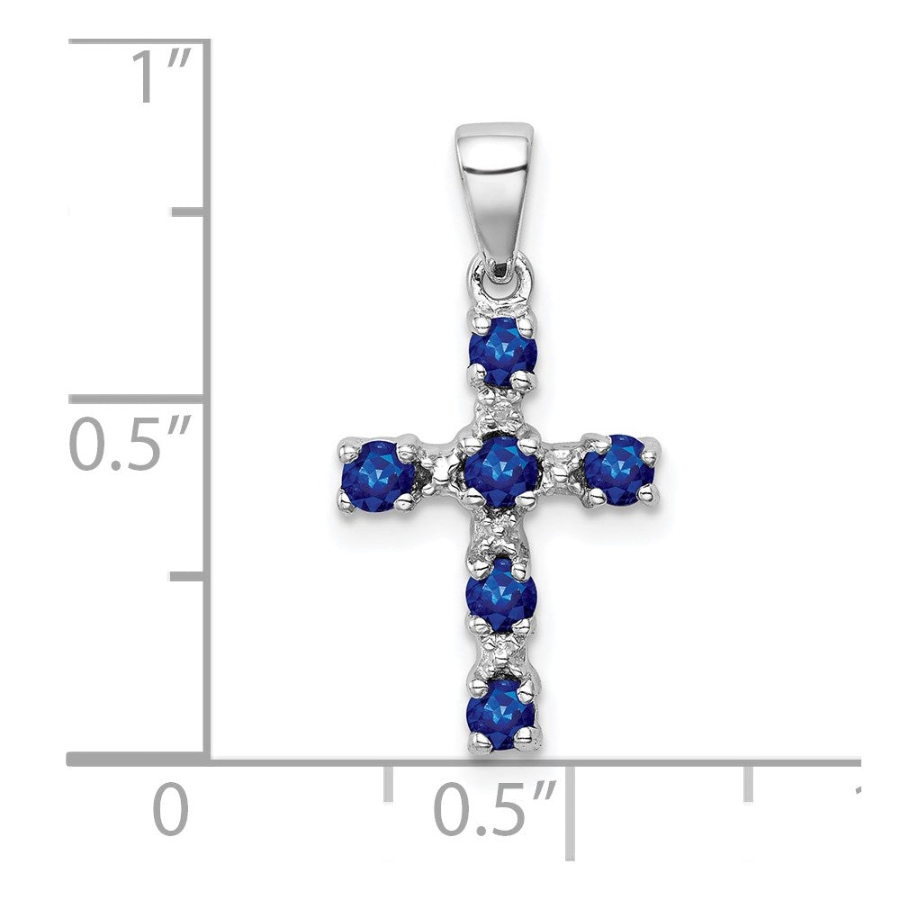 GSSP Sterling Silver Rhodium Dark Sapphire & Diamond Accent Cross Pendant