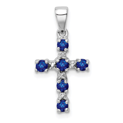 GSSP Sterling Silver Rhodium Dark Sapphire & Diamond Accent Cross Pendant