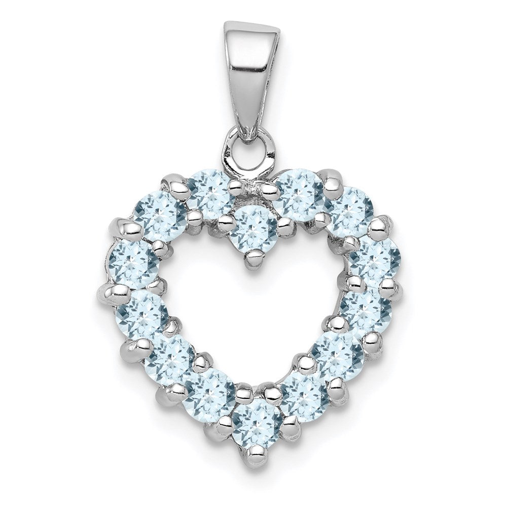 GSS Sterling Silver Rhodium Aqua Heart Pendant
