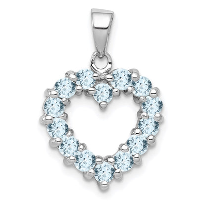 GSS Sterling Silver Rhodium Aqua Heart Pendant