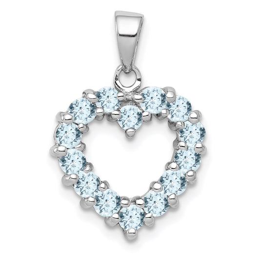 GSS Sterling Silver Rhodium Aqua Heart Pendant