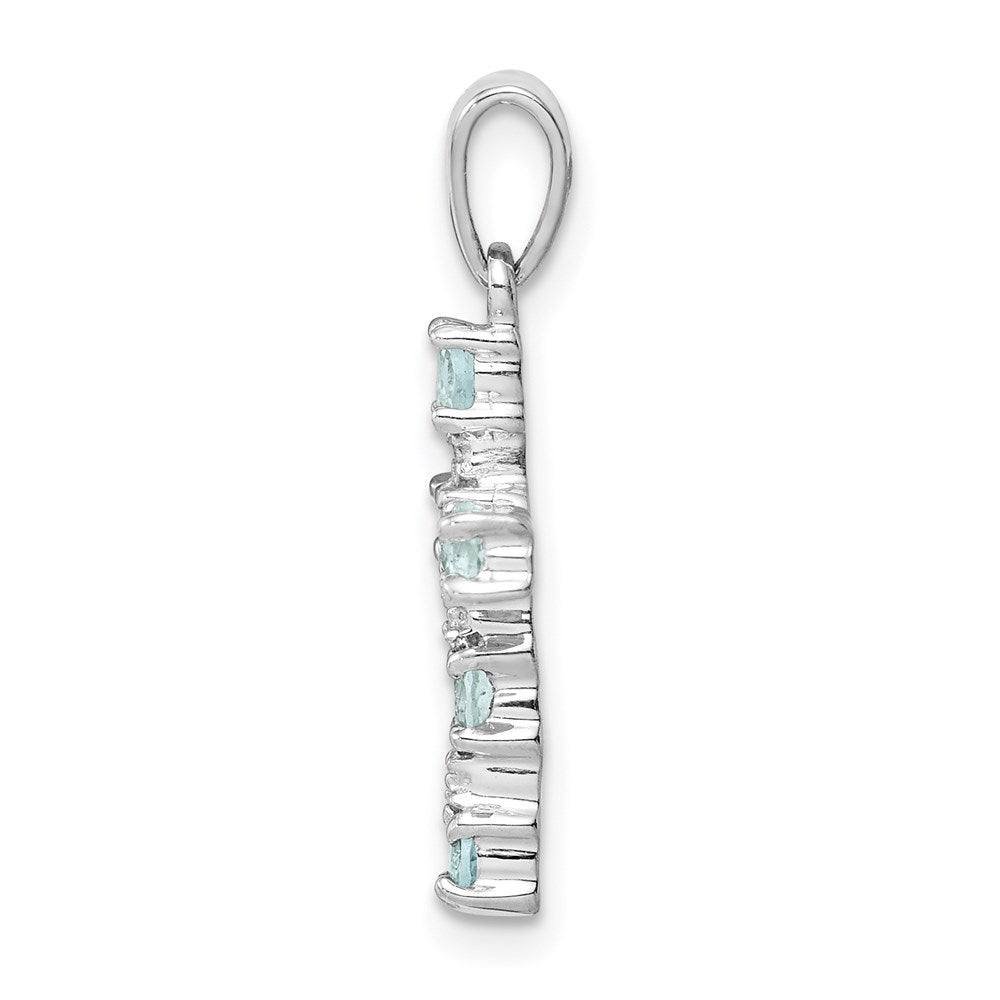 GSS Sterling Silver Rhodium-plated Aquamarine & Diamond Accent Cross Pendant