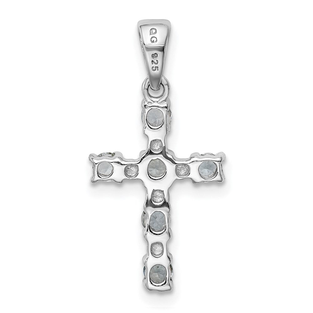 GSS Sterling Silver Rhodium-plated Aquamarine & Diamond Accent Cross Pendant