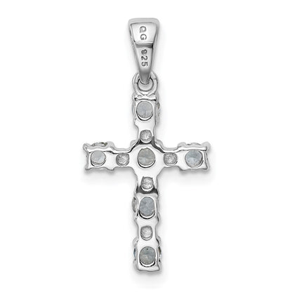 GSS Sterling Silver Rhodium-plated Aquamarine & Diamond Accent Cross Pendant