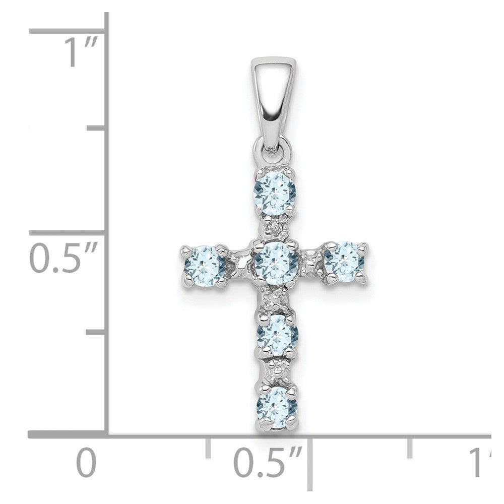 GSS Sterling Silver Rhodium-plated Aquamarine & Diamond Accent Cross Pendant