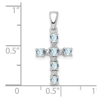 GSS Sterling Silver Rhodium-plated Aquamarine & Diamond Accent Cross Pendant