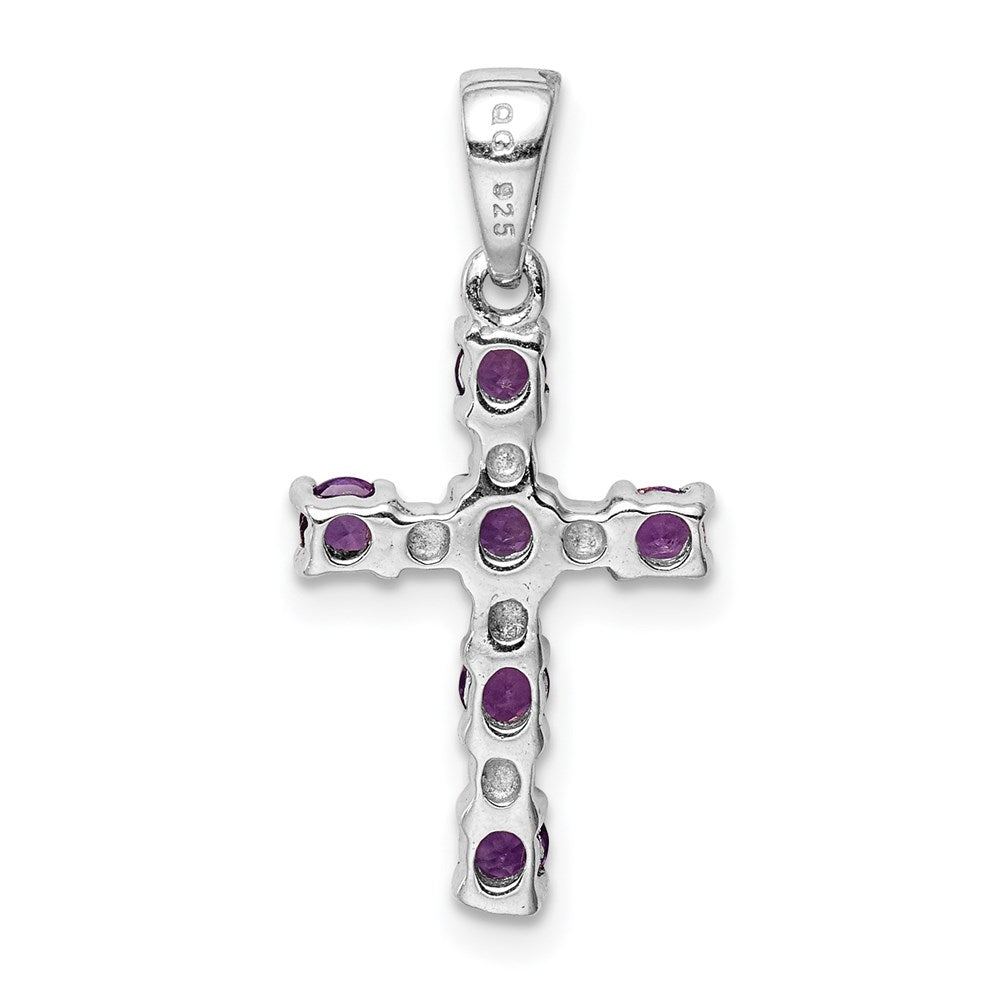 GSSP Sterling Silver RH Plated Amethyst and Diamond Accent Cross Pendant