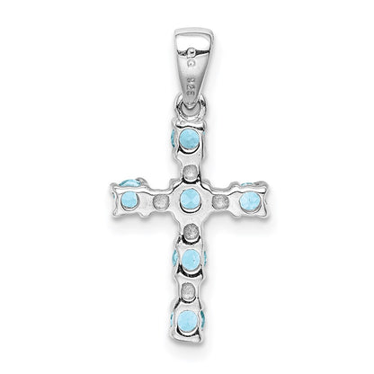 GSSP Sterling Silver Rhodium Lt Sw Blue Topaz Cross & Diamond Accent Pendant