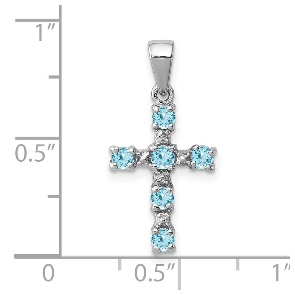 GSSP Sterling Silver Rhodium Lt Sw Blue Topaz Cross & Diamond Accent Pendant