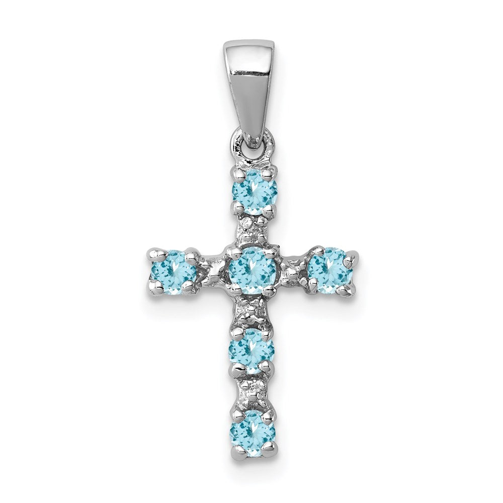 GSSP Sterling Silver Rhodium Lt Sw Blue Topaz Cross & Diamond Accent Pendant