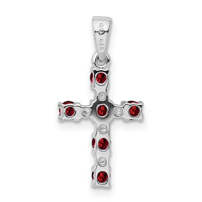 GSSP Sterling Silver Rhodium-plated Garnet & Diamond Accent Cross Pendant