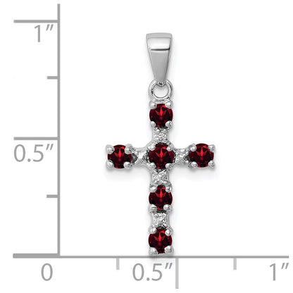 GSSP Sterling Silver Rhodium-plated Garnet & Diamond Accent Cross Pendant