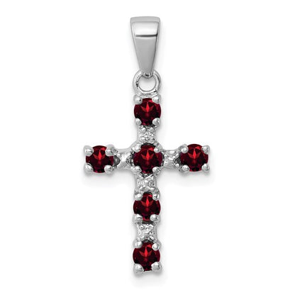 GSSP Sterling Silver Rhodium-plated Garnet & Diamond Accent Cross Pendant
