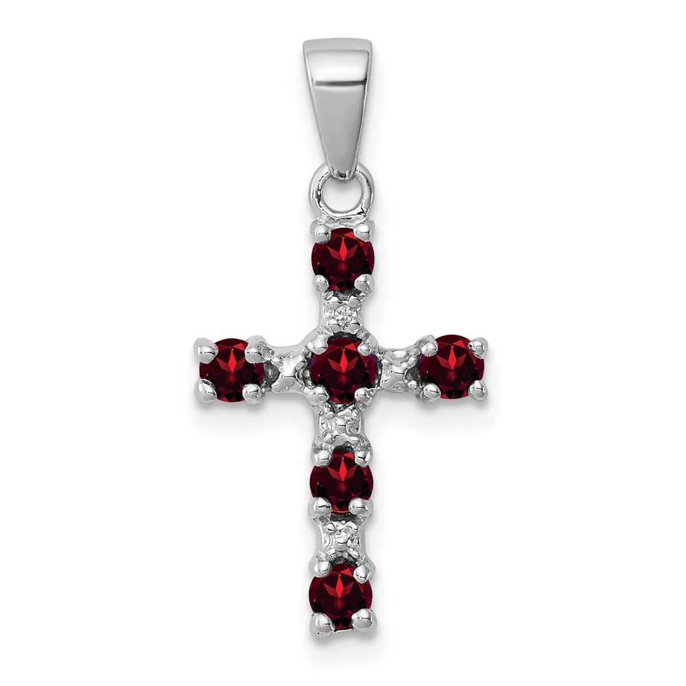 GSSP Sterling Silver Rhodium-plated Garnet & Diamond Accent Cross Pendant