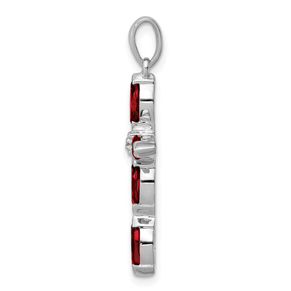 GSSP Sterling Silver Rhodium Garnet & Diamond Cross Pendant