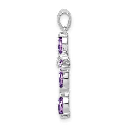 GSS Sterling Silver Rhodium Plated Amethyst Diamond Pendant