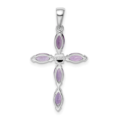GSS Sterling Silver Rhodium Plated Amethyst Diamond Pendant