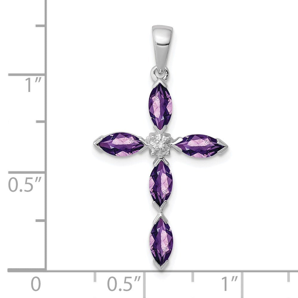 GSS Sterling Silver Rhodium Plated Amethyst Diamond Pendant