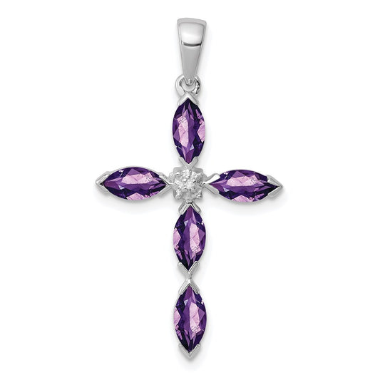 GSS Sterling Silver Rhodium Plated Amethyst Diamond Pendant