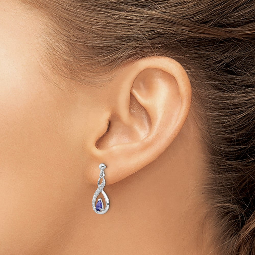 GSS Sterling Silver Rhodium-plated Tanzanite & Diamond Earrings