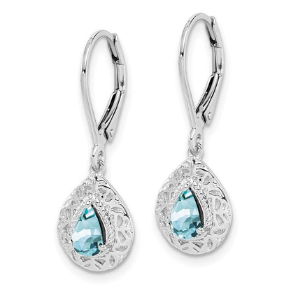 GSS Sterling Silver Rhodium-plated Aquamarine Lever Back Earrings