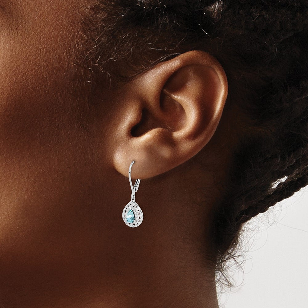 GSS Sterling Silver Rhodium-plated Aquamarine Lever Back Earrings