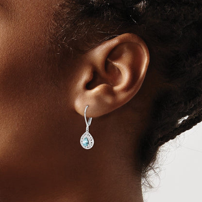 GSS Sterling Silver Rhodium-plated Aquamarine Lever Back Earrings
