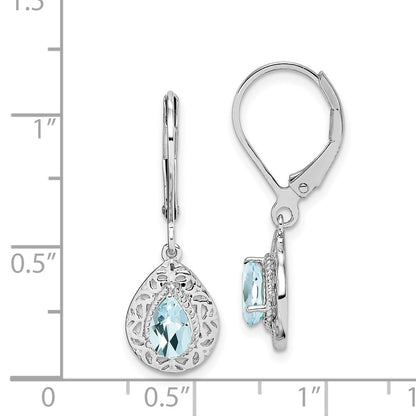 GSS Sterling Silver Rhodium-plated Aquamarine Lever Back Earrings