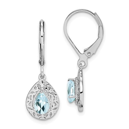GSS Sterling Silver Rhodium-plated Aquamarine Lever Back Earrings