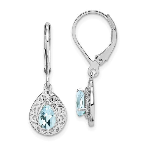GSS Sterling Silver Rhodium-plated Aquamarine Lever Back Earrings