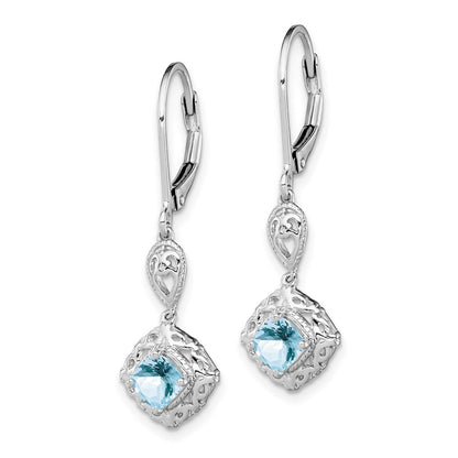 GSS Sterling Silver Rhodium-plated Aquamarine Lever Back Earrings