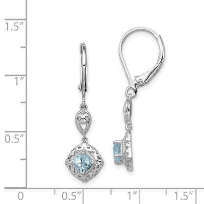 GSS Sterling Silver Rhodium-plated Aquamarine Lever Back Earrings