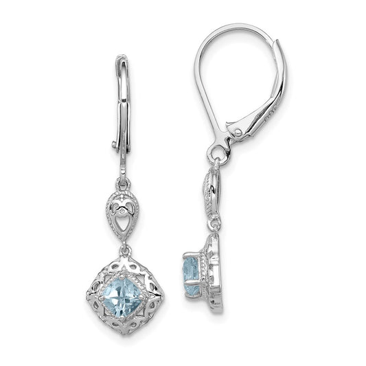 GSS Sterling Silver Rhodium-plated Aquamarine Lever Back Earrings