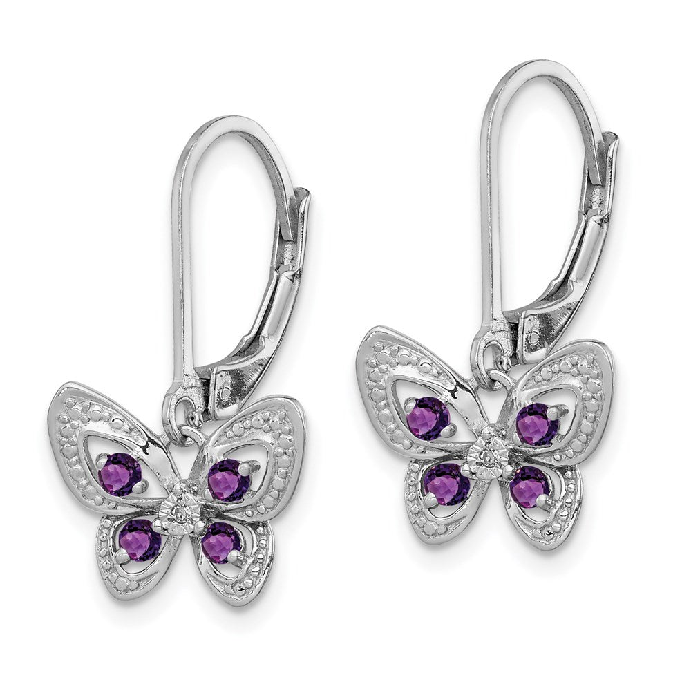 GSS Sterling Silver Rhodium-plated Amethyst and Diamond Butterfly Earrings