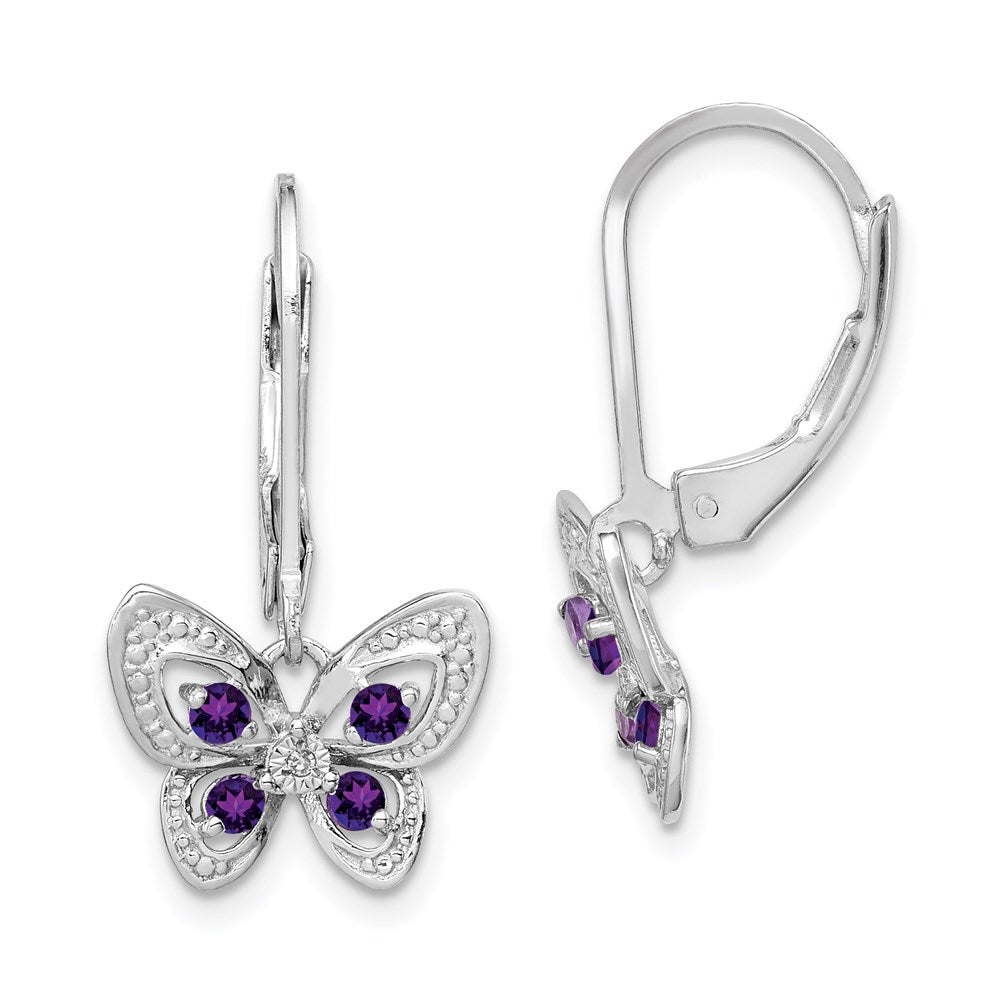 GSS Sterling Silver Rhodium-plated Amethyst and Diamond Butterfly Earrings