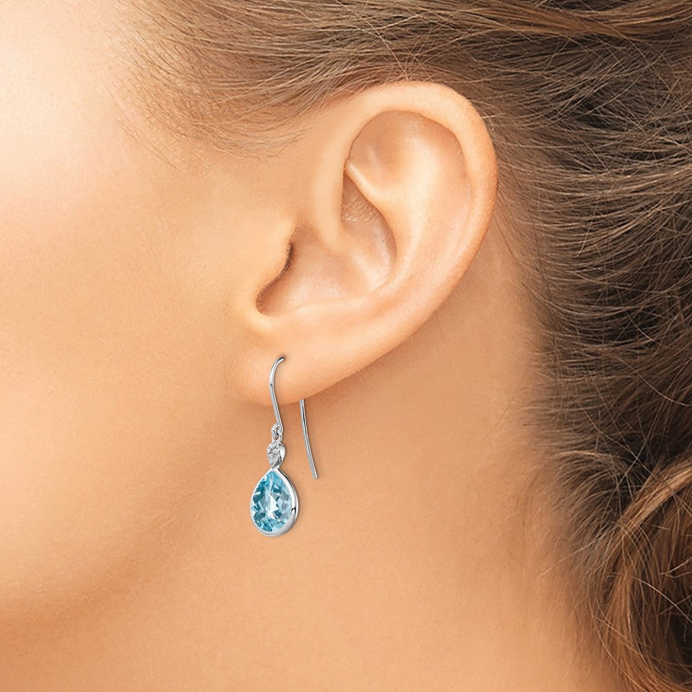 GSS Sterling Silver Rhodium Plated Diamond and Blue Topaz Earrings