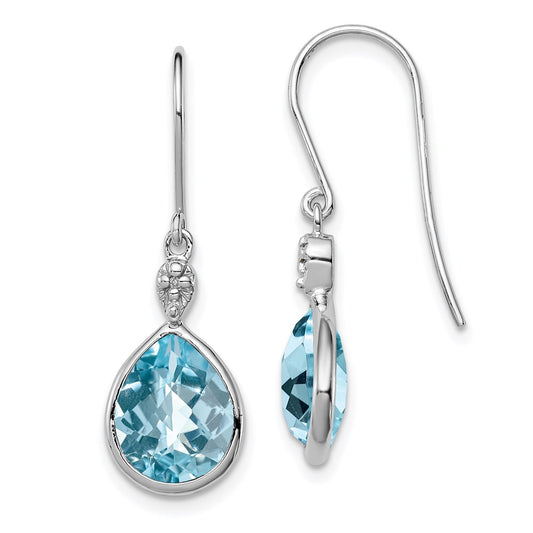 GSS Sterling Silver Rhodium Plated Diamond and Blue Topaz Earrings