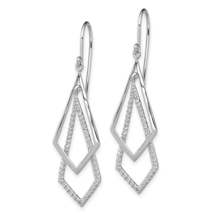 DSS Sterling Silver Rhodium Plated Diamond Dangle Earrings