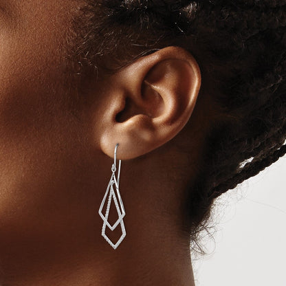 DSS Sterling Silver Rhodium Plated Diamond Dangle Earrings