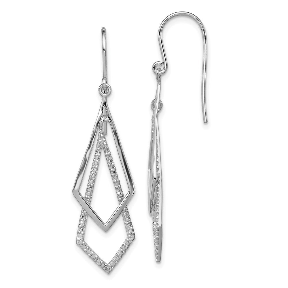 DSS Sterling Silver Rhodium Plated Diamond Dangle Earrings