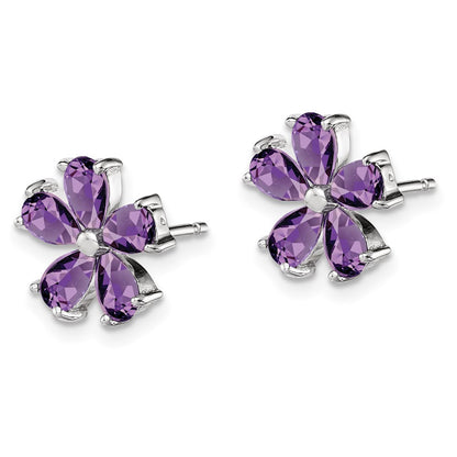 GSSE Sterling Silver Rhodium Plated Amethyst Floral Earrings