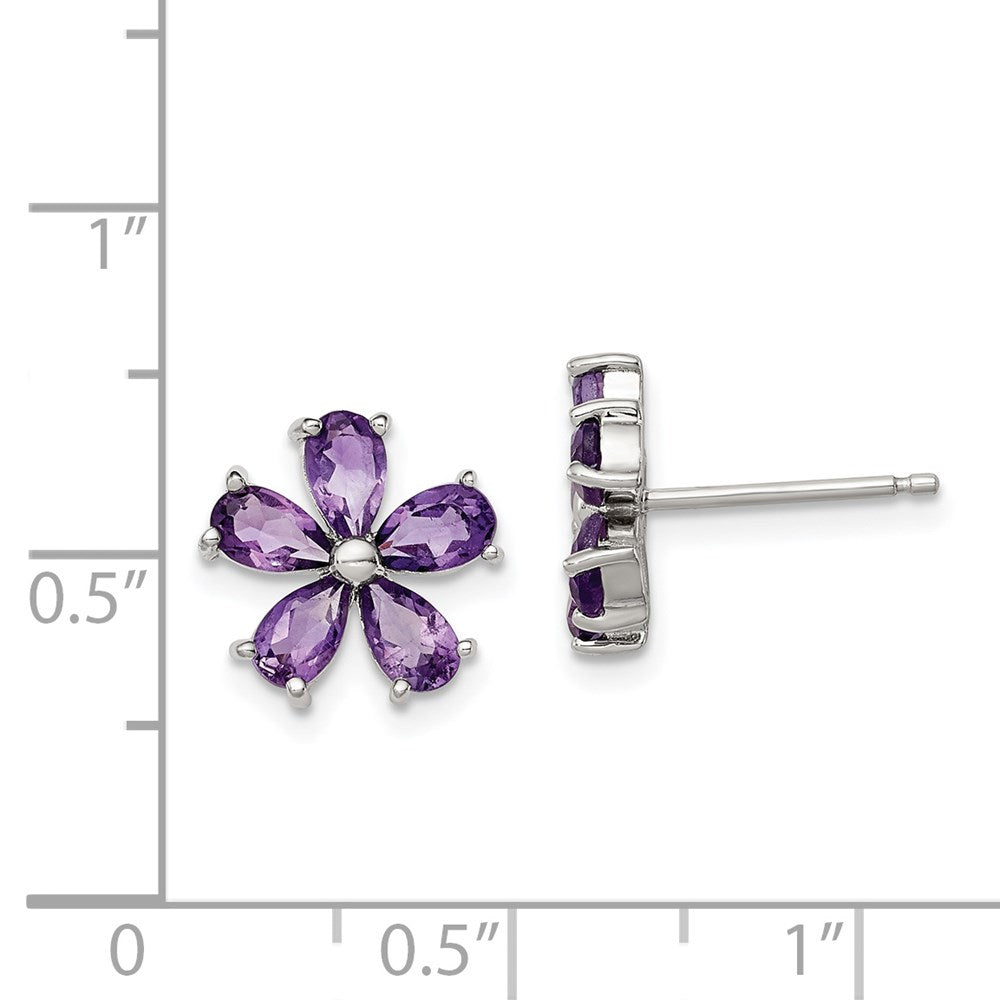 GSSE Sterling Silver Rhodium Plated Amethyst Floral Earrings