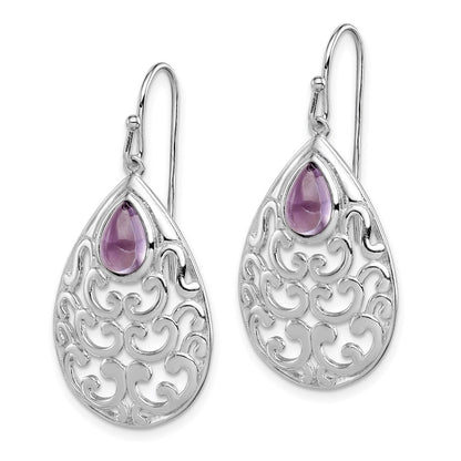 GSS Sterling Silver Rhodium-plated Amethyst Teardrop Shepherd Hook Earrings