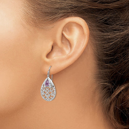 GSS Sterling Silver Rhodium-plated Amethyst Teardrop Shepherd Hook Earrings